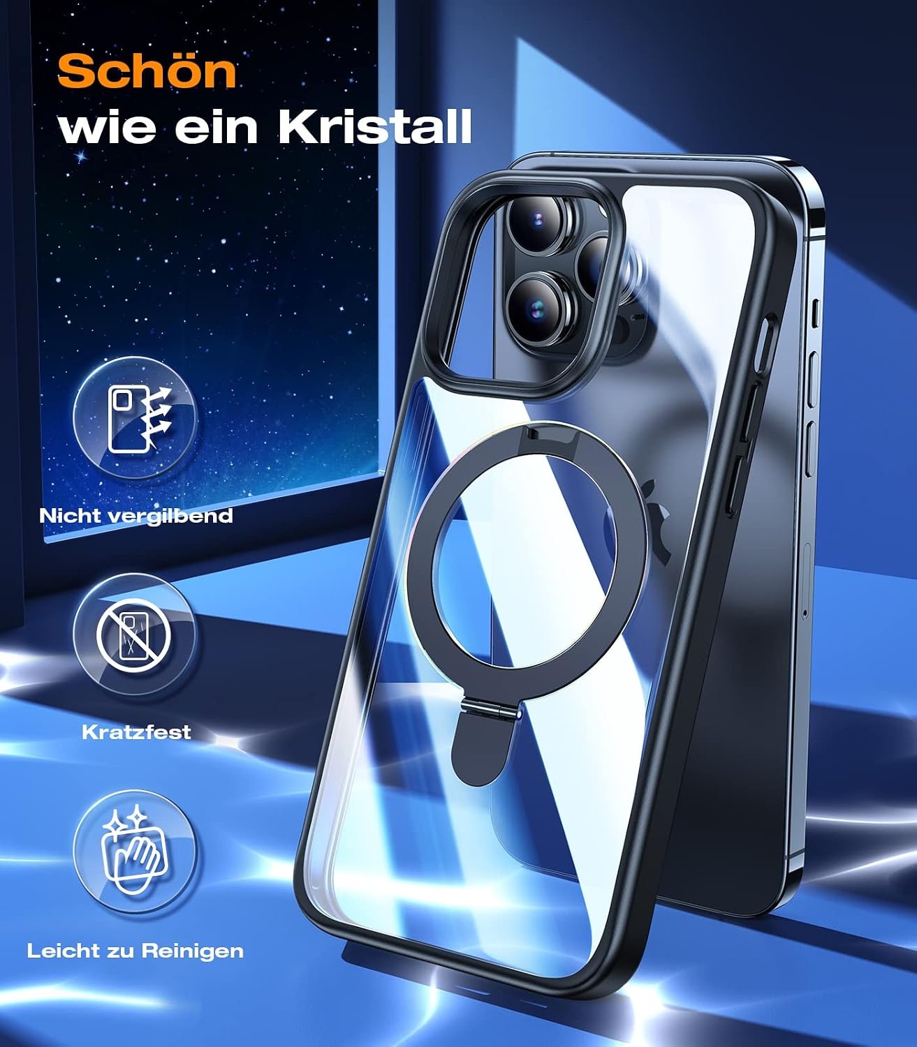 image:imageVICSEED fr Magsafe iPhone 14 Pro Max Hlle Unsichtbarer Klappstnder Magnetische Durchsichtige Handyhlle Dnn amp Stofest 10FT SGSMilitrschutz fr iPhone 14 Pro Max case Schwarz