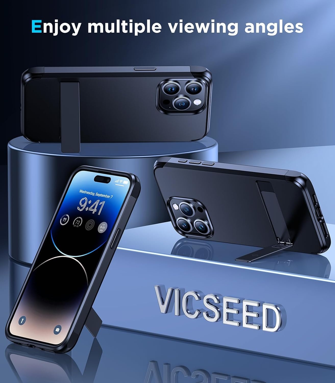 image:imageVICSEED fr iPhone 15 Pro Hlle Kompatibel mit MagSafeZertifizierte MilitrschutzTOP Magnetkraft mit Faltbarer Stnder Stofest Harte Schutzhlle HandyHlle Phone Case Cover Schwarz