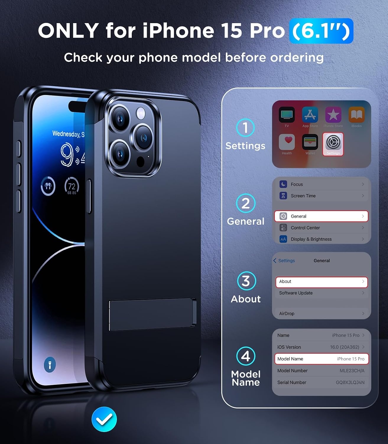 image:imageVICSEED fr iPhone 15 Pro Hlle Kompatibel mit MagSafeZertifizierte MilitrschutzTOP Magnetkraft mit Faltbarer Stnder Stofest Harte Schutzhlle HandyHlle Phone Case Cover Schwarz