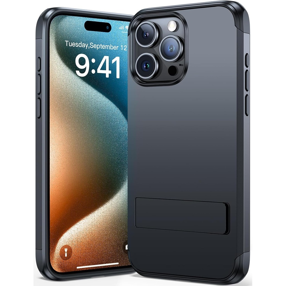 image:imageVICSEED fr iPhone 15 Pro Hlle Kompatibel mit MagSafeZertifizierte MilitrschutzTOP Magnetkraft mit Faltbarer Stnder Stofest Harte Schutzhlle HandyHlle Phone Case Cover Schwarz